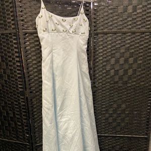 Beautiful women’s pale blue gown with flowers